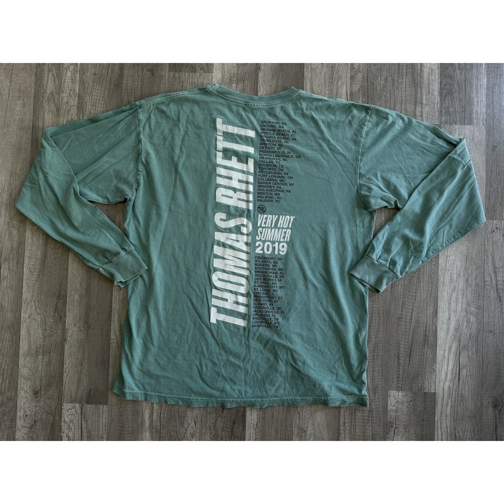 VHS TR-19 Thomas Rhett Long Sleeve Pocket T Shirt Mens Large Green Tour Tee - Picture 8 of 9